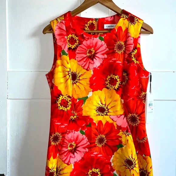 Calvin Klein Floral Print Midi Dress Summer Spring Fall Semi Formal Size 10 New - Picture 3 of 10